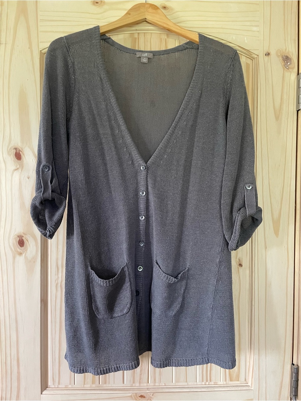 J. Jill Open-Knit Long Cardigan in Gray - Picture 2 of 10